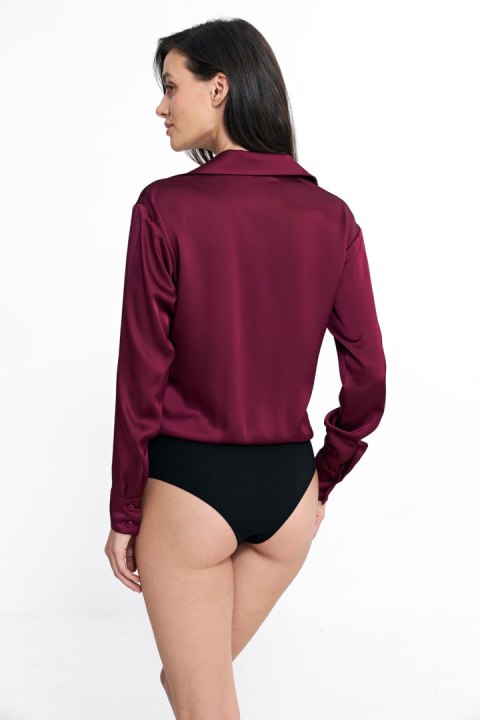 Satynowa koszula body K80 Bordo - Nife