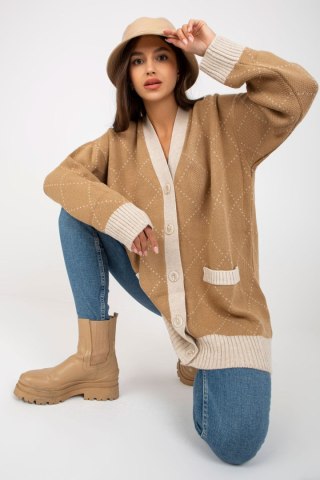 Sweter Kardigan Model LC-SW-0258.03P Camel - Rue Paris