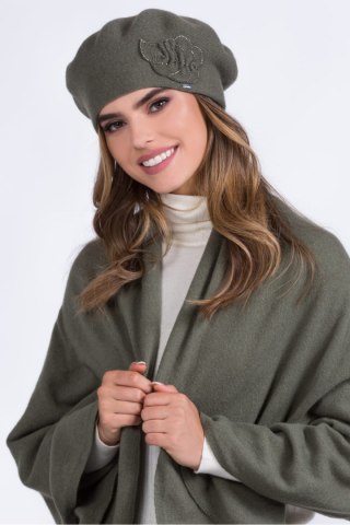 JUSTA wełniany beret damski kolor khaki - Kamea