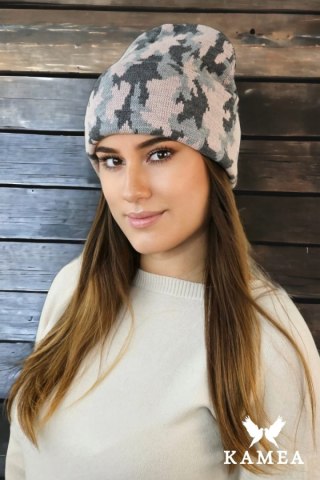 VENTURA zimowa czapka moro beanie kolor różowy - Kamea